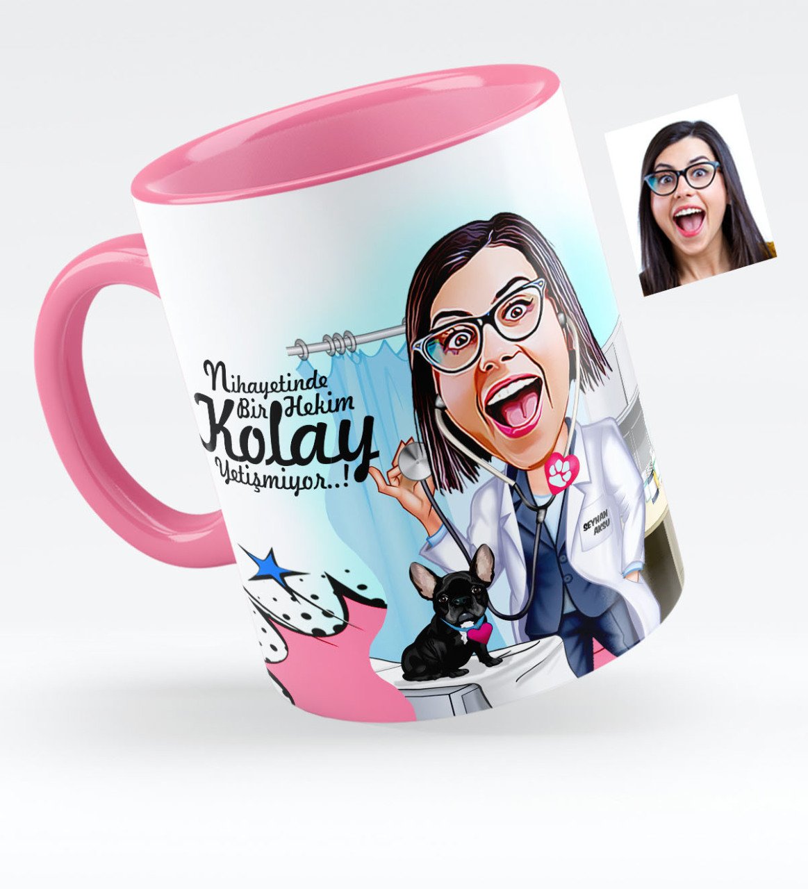 Kişiye Özel Bayan Veteriner Hekim Karikatürlü Pembe Kupa Bardak - 1