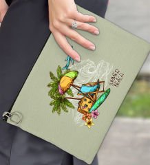 BK Gİft Yaz Temalı-9 Astarlı Mint Yeşili Portföy Çanta 30x21cm, Baskılı El Çantası, Organizer Çanta