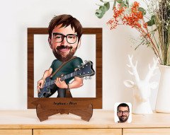 Kişiye Özel Erkek Gitarist Karikatürlü Ahşap Standlı 3D Biblo-1