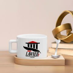 BK Gift Kişiye Özel İsimli Avukat Tasarımlı-2, Ahşap Altlıklı Seramik Fincan, Meslek Hediyesi, Yeni İş Hediyesi