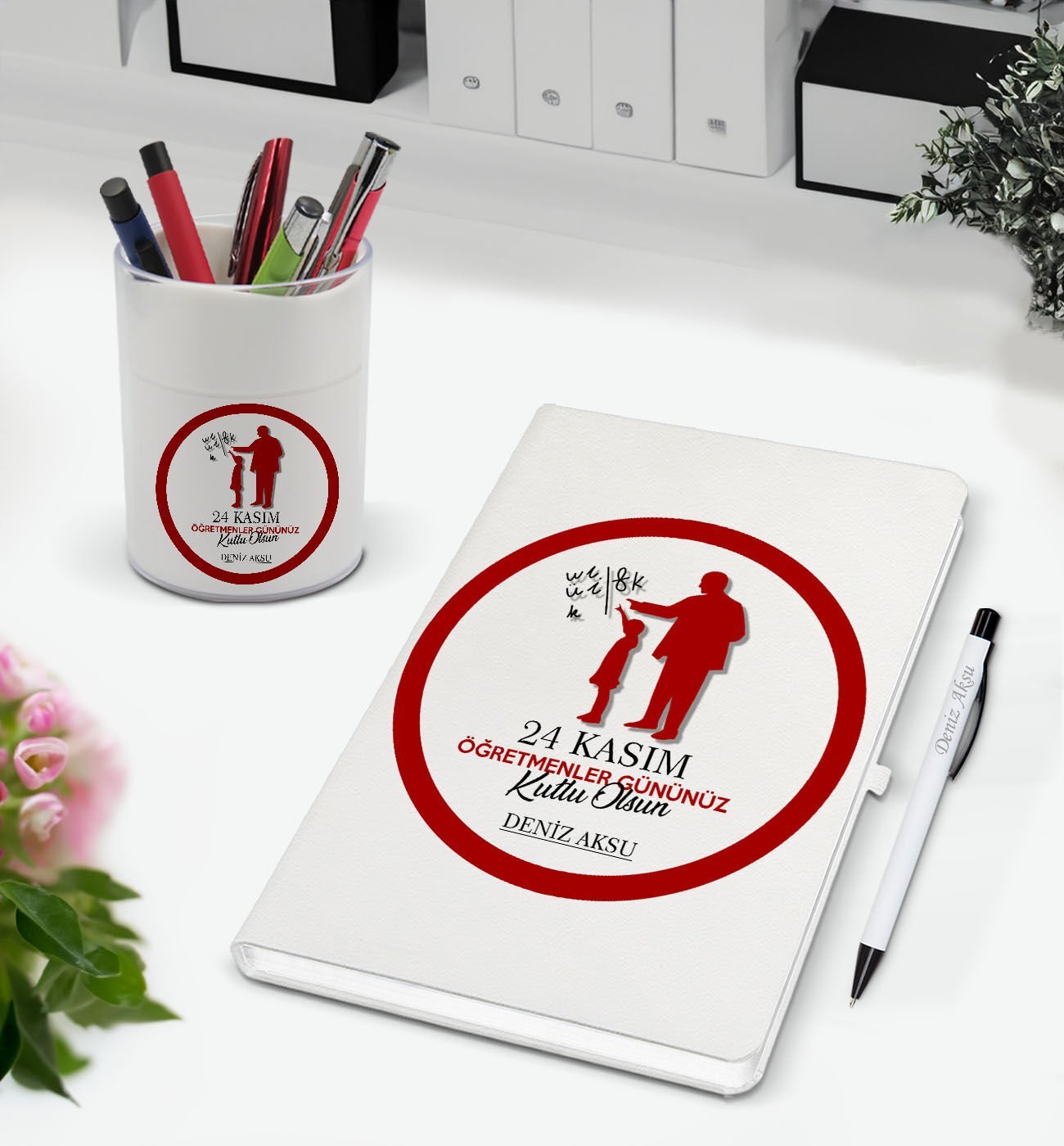 BK Gift Kişiye Özel İsimli Öğretmenler Günü Tasarımlı Defter Kalem ve Kalemlik Hediye Seti, Öğretmene Hediye, Öğretmenler Günü - 9