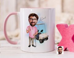 Bk Gift Kişiye Özel Golf Oyuncusu Karikatürlü Pembe Kupa Bardak-7, Sevgiliye Hediye, Arkadaşa Hediye