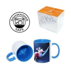 Sublimasyon Porselen Sapı ve İçi Mavi Kupa - Kutulu