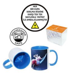 Sublimasyon Porselen Sapı ve İçi Mavi Kupa - Kutulu