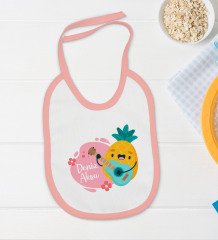 BK Kids Kişiye Özel Sevimli Ananas Tasarımlı Pembe Bebek Body Zıbın ve Mama Önlüğü Hediye Seti-1