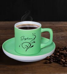 BK Gift Kişiye Özel İsimli Mat Yeşil Renk Türk Kahvesi Fincanı-122 Renkli Türk Kahvesi Fincanı