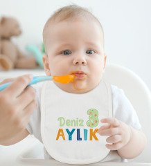 BK Kids Kişiye Özel Aylık Tasarımlı Bebek Body Zıbın ve Mama Önlüğü Hediye Seti - Model 1
