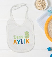 BK Kids Kişiye Özel Aylık Tasarımlı Bebek Body Zıbın ve Mama Önlüğü Hediye Seti - Model 1