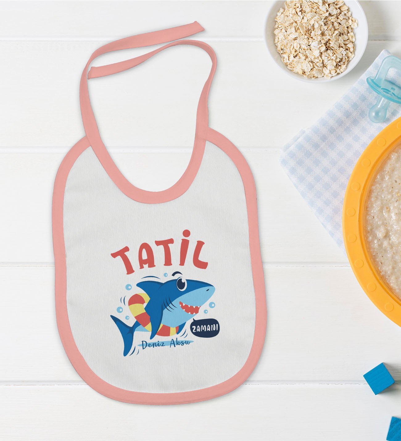 BK Kids Kişiye Özel Pembe Bebek Mama Önlüğü - Model 141