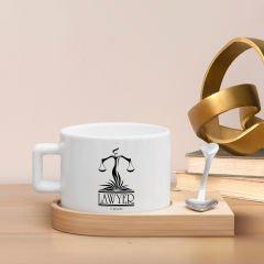 BK Gift Kişiye Özel İsimli Avukat Tasarımlı-3, Ahşap Altlıklı Seramik Fincan, Meslek Hediyesi, Yeni İş Hediyesi