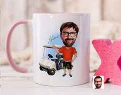 Bk Gift Kişiye Özel Golf Oyuncusu Karikatürlü Pembe Kupa Bardak-8, Sevgiliye Hediye, Arkadaşa Hediye