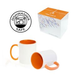 Sublimasyon Sapı ve İçi Turuncu Porselen Kupa - Kutulu