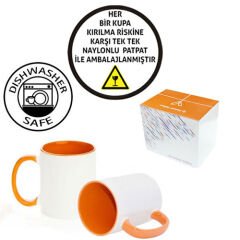 Sublimasyon Sapı ve İçi Turuncu Porselen Kupa - Kutulu