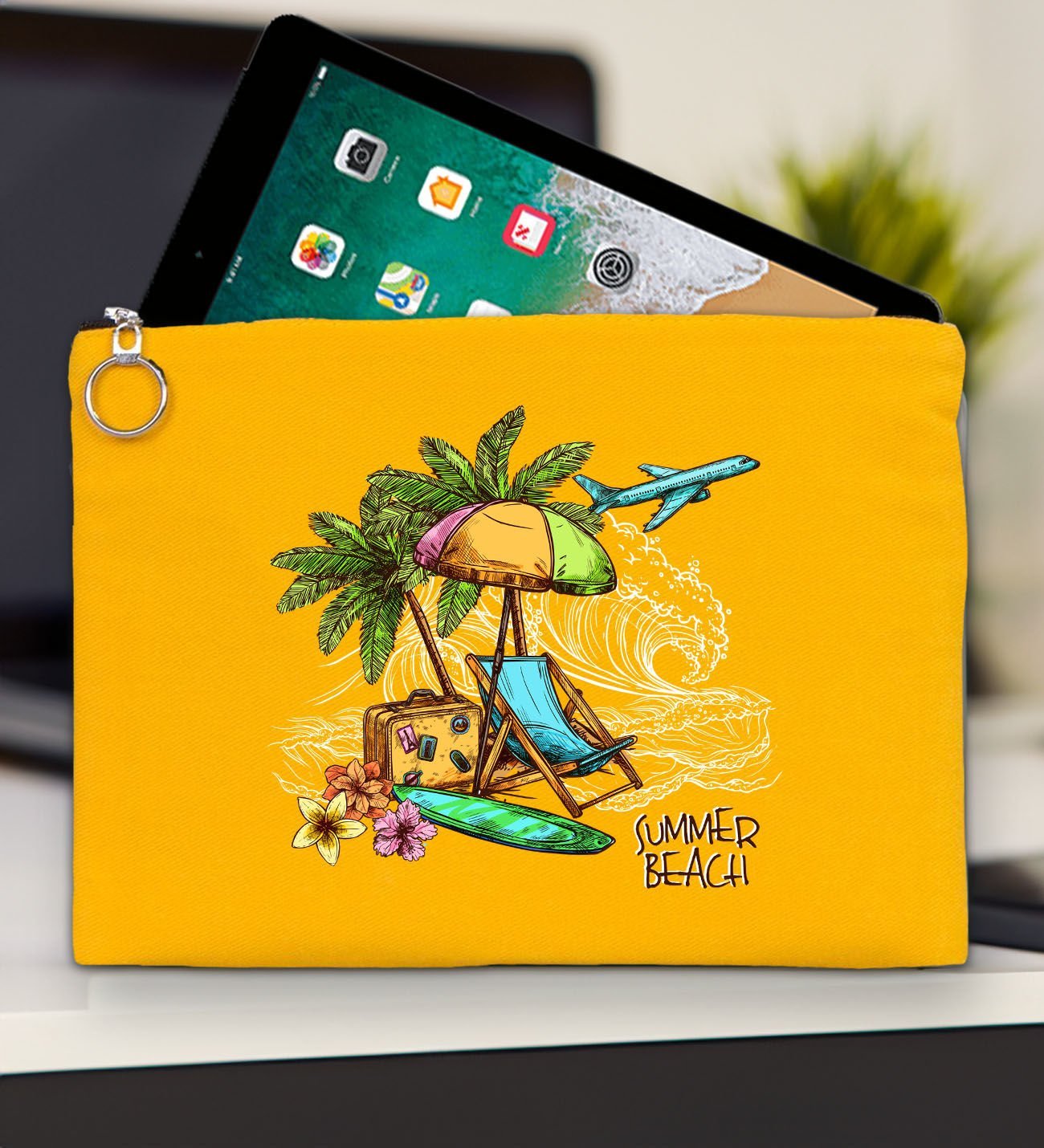 BK Gİft Yaz Temalı-9 Sarı Tablet Çantası 30x21cm, Ipad Çantası, Baskılı Tablet Kılıfı