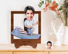 Kişiye Özel Erkek Kaptan Karikatürlü Ahşap Standlı 3D Biblo-2