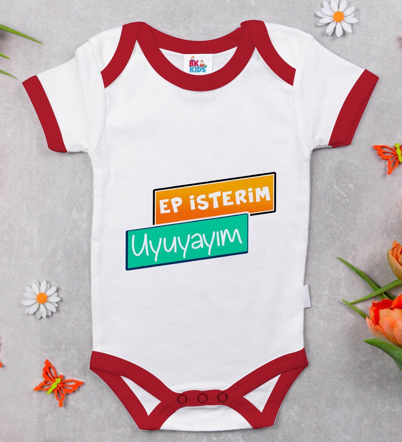 BK Kids Ep İsterim Tasarımlı Kırmızı Bebek Body Zıbın-3