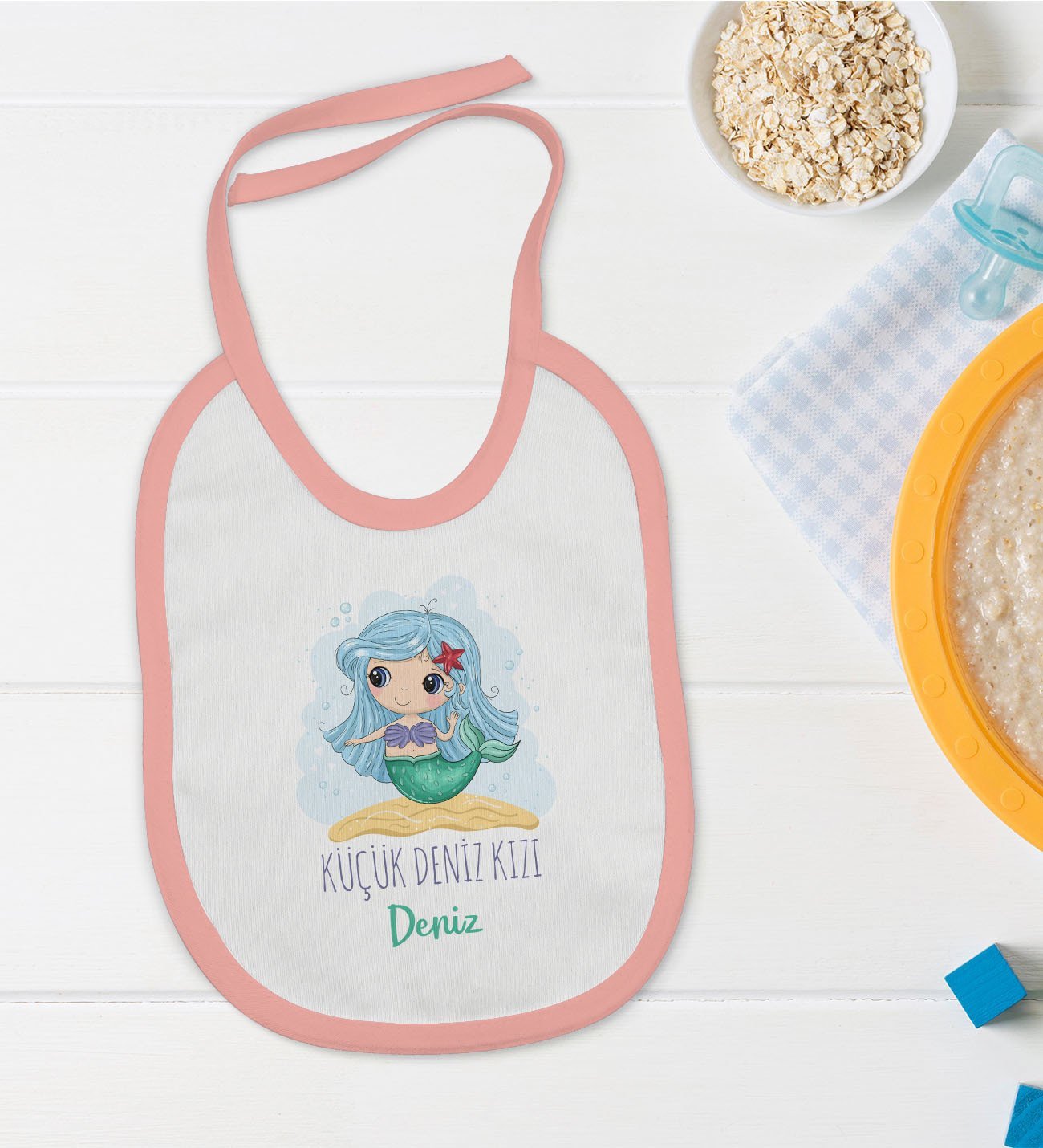 BK Kids Kişiye Özel Pembe Bebek Mama Önlüğü - Model 144