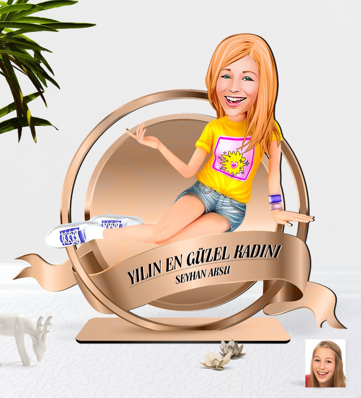 Kişiye Özel Kadın Karikatürlü 3D Ahşap Biblo Plaket-42