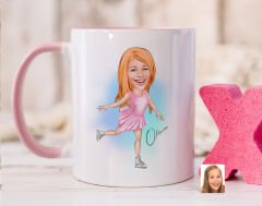 Bk Gift Kişiye Özel Buz Pateni Karikatürlü Pembe Kupa Bardak-1, Sevgiliye Hediye, Arkadaşa Hediye
