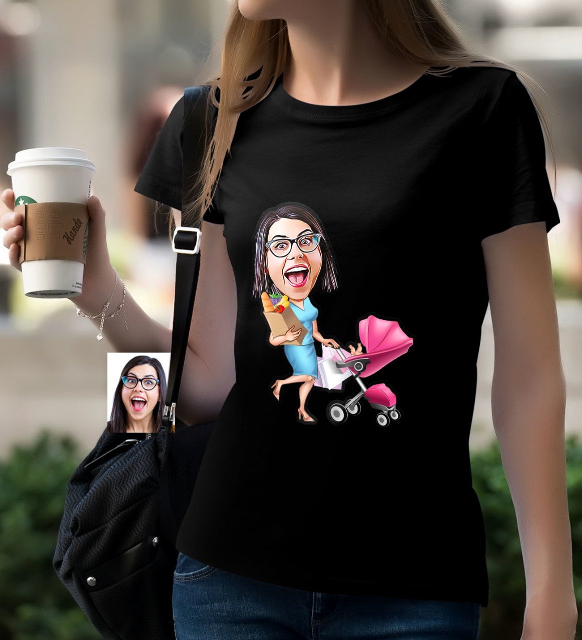 Kişiye Özel Ev Hanımı Karikatürlü Siyah T-Shirt-1