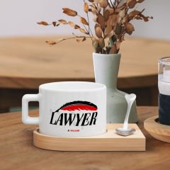 BK Gift Kişiye Özel İsimli Avukat Tasarımlı-5, Ahşap Altlıklı Seramik Fincan, Meslek Hediyesi, Yeni İş Hediyesi
