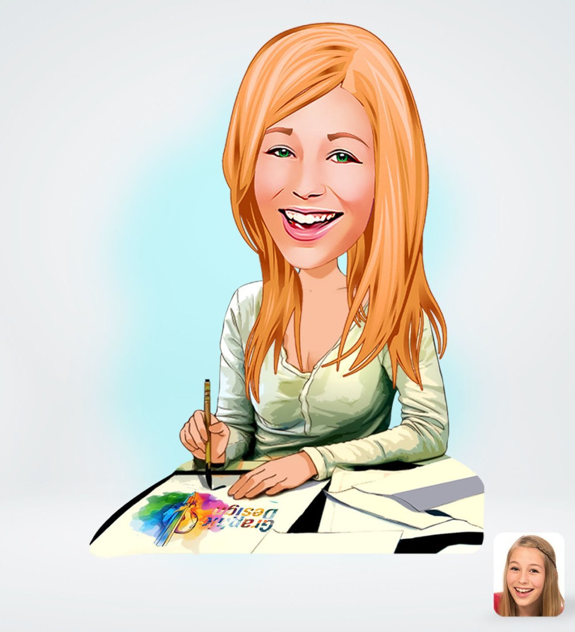 Kişiye Özel Kadın Grafik Tasarımcı Karikatürlü Sosyal Medya Dijital Profil Fotoğrafı - Model 1