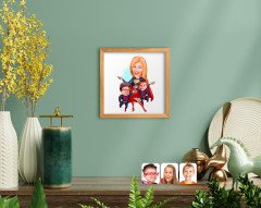BK Home Süper Anne ve Çocuklar Karikatürlü El Yapımı Ahşap Çerçeveli Tablo-1