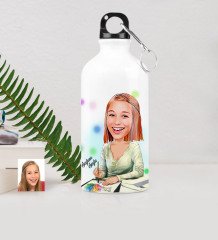 Kişiye Özel Bayan Grafik Tasarımcı Karikatürlü Metal Suluk (500 ml.)