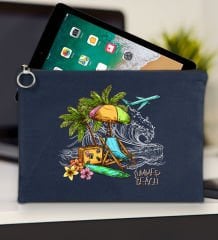 BK Gİft Yaz Temalı-9 Lacivert Tablet Çantası 30x21cm, Ipad Çantası, Baskılı Tablet Kılıfı