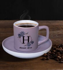 BK Gift Kişiye Özel Baş Harf İsimli Mat Gri Renk Türk Kahvesi Fincanı-1 Renkli Türk Kahvesi Fincanı