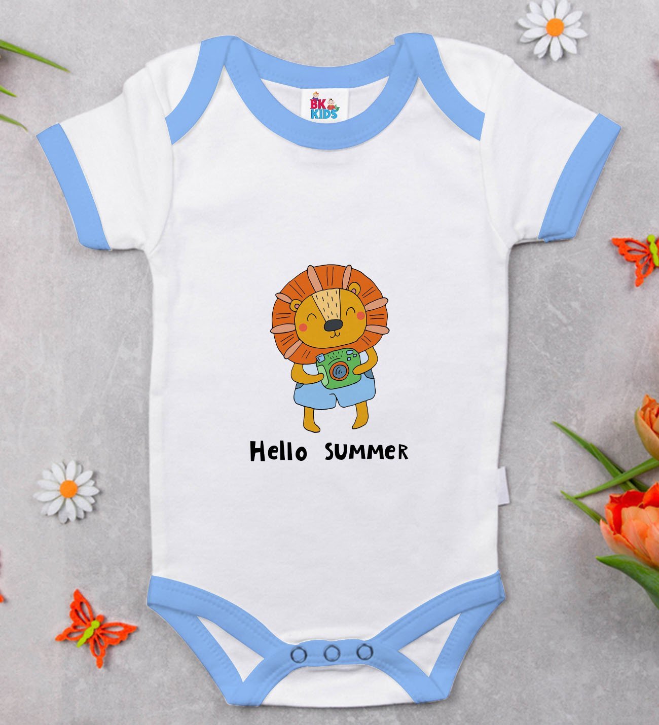 BK Kids Hello Summer Tasarımlı Mavi Bebek Body Zıbın-1