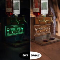 BK Gift Kişiye Özel Kabartmalı Fosforlu İsimli Çift Musluklu Doğal Ahşap İçki Standı -2, Viski Standı, Ev Barı Aksesuarı