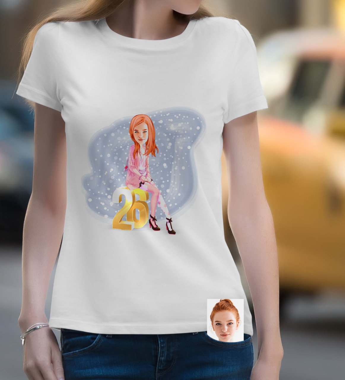 Kişiye Özel Bayan Doğum Günü Karikatürlü Beyaz Tişört-10