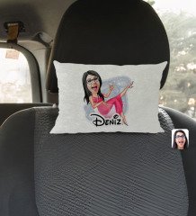 Kişiye Özel İsimli Kadın Patroniçe Karikatürlü Dikdörtgen Araç Koltuk Yastığı-1