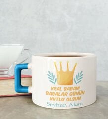 BK Gift Kişiye Özel Babalar Günü Tasarımlı Mavi Kulplu Çay & Kahve Fincanı-6, Babaya Hediye, Babalar Günü Hediyesi