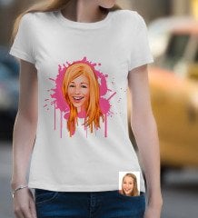 Kişiye Özel Bayan Karikatürlü Beyaz Tişört-31