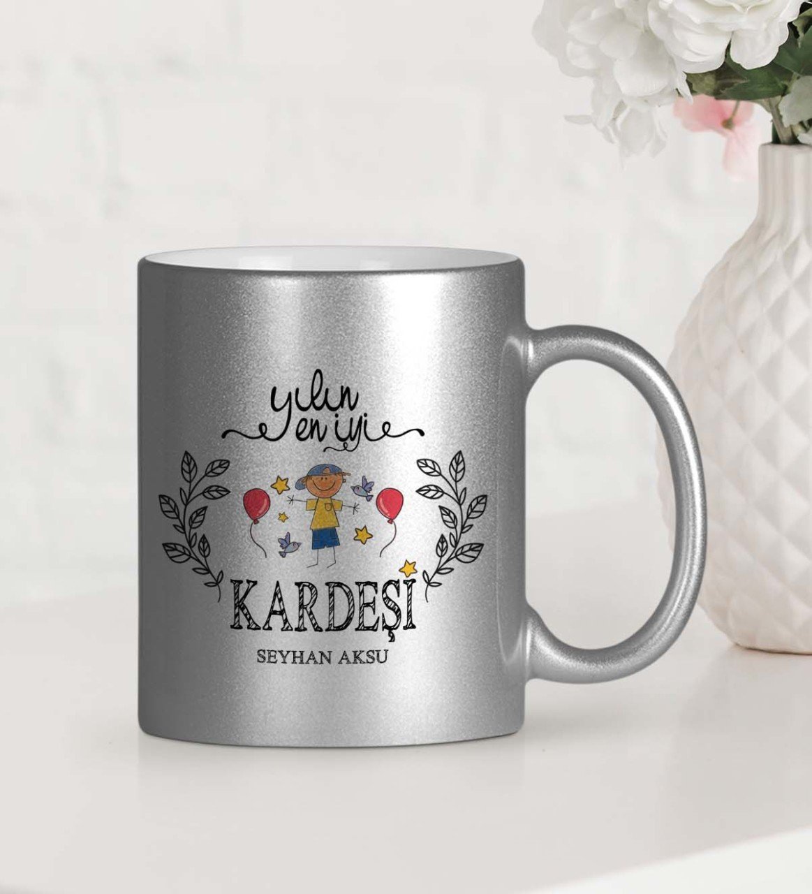 Kişiye Özel Yılın En İyi Kardeşi Gümüş Yaldızlı Kupa Bardak - 2