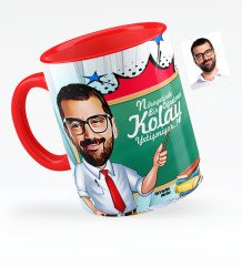 Kişiye Özel Bay Öğretmen Karikatürlü Kırmızı Kupa Bardak - 1