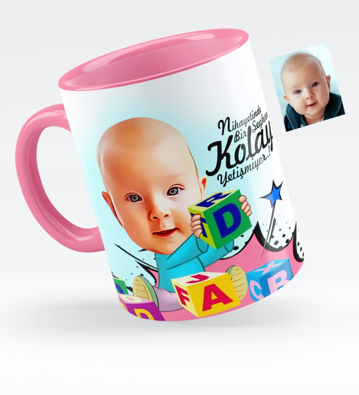 Kişiye Özel Bebek Karikatürlü Pembe Kupa Bardak - 4