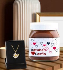 BK Gift Sevgiliye Özel İsimli Papatya Kolye ve Nutella 400gr. Hediye Seti, Sevgililer Günü Hediye, Doğum Günü Hediyesi, Sevgiliye Hediye-3