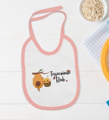 BK Kids Teyzesinin Balı Tasarımlı Pembe Bebek Body Zıbın ve Mama Önlüğü Hediye Seti-1