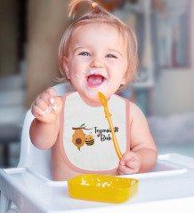 BK Kids Teyzesinin Balı Tasarımlı Pembe Bebek Body Zıbın ve Mama Önlüğü Hediye Seti-1