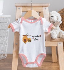 BK Kids Teyzesinin Balı Tasarımlı Pembe Bebek Body Zıbın ve Mama Önlüğü Hediye Seti-1