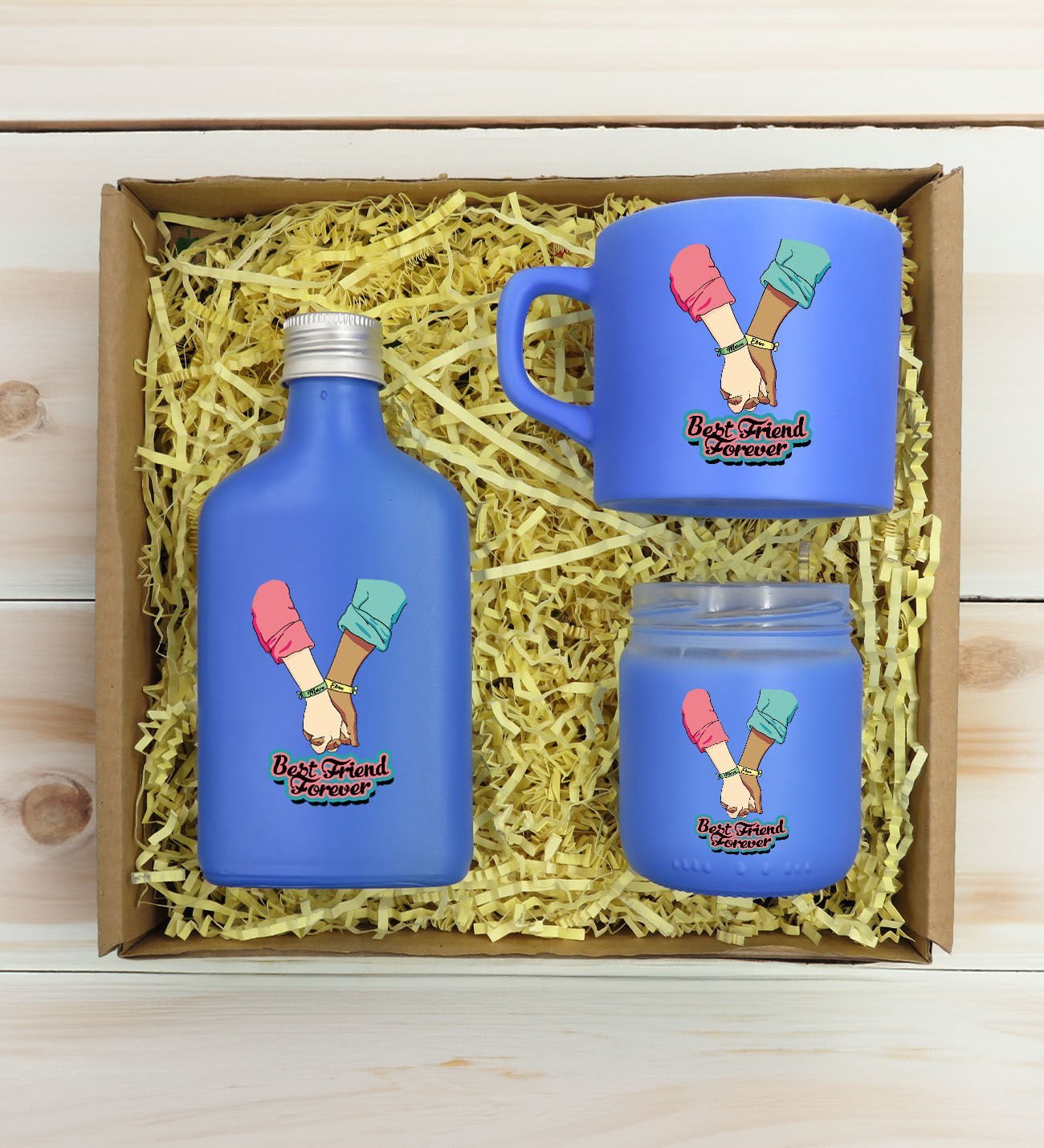 BK Gift Kişiye Özel İsimli DTF Best Friend Temalı Mavi Kahve Fincanı & Kolonya & Mum Hediye Seti-5, Arkadaşa Hediye, Doğum Günü Hediyesi