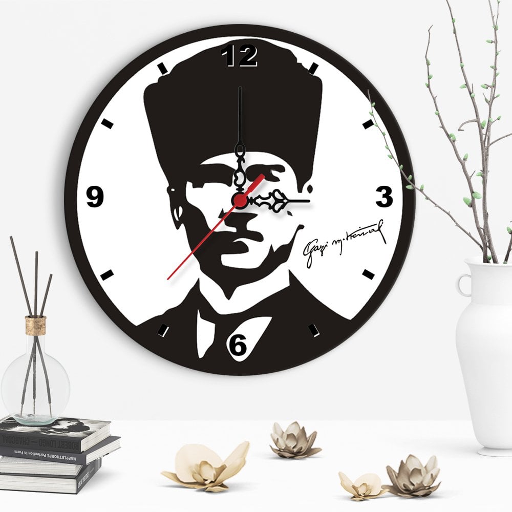 Dekoratif Atatürk Tasarımlı Ahşap Duvar Saati - 1