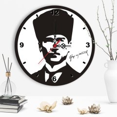 Dekoratif Atatürk Tasarımlı Ahşap Duvar Saati - 1