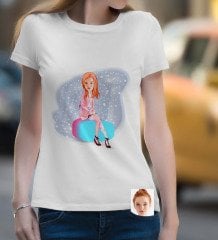 Kişiye Özel Bayan Karikatürlü Beyaz Tişört-32