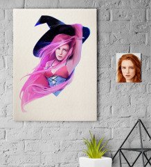 Kişiye Özel Bayan Cadı Karikatürlü Kanvas Tablo 30x50cm-4