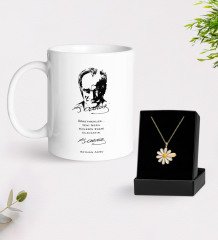 Kişiye Özel Atatürk Öğretmen Beyaz Kupa ve Papatya Kolye Hediye Seti-2