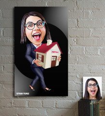 Kişiye Özel Bayan Gayrimenkul Danışmanı Karikatür Ahşap Tablo - 2